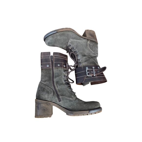 Fly London lask harness suede heeled grunge boots lace mid calf logger combat 39 - Picture 4 of 8